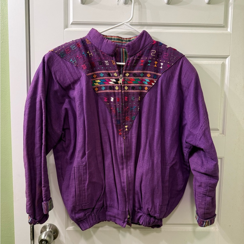 Vintage Reversible Purple Embroidered Women's Jacket Size‎ Large